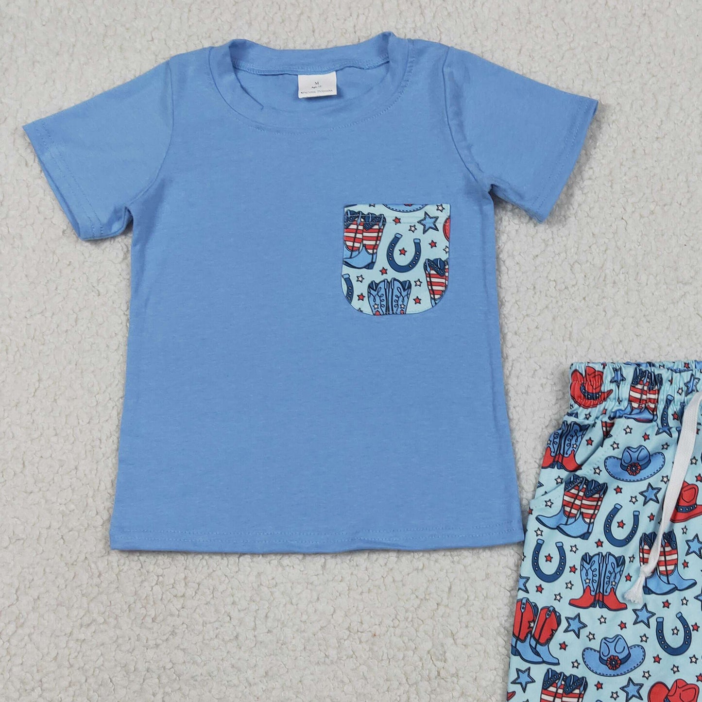 BSSO1829 RTS NO MOQ （In stock ）Pocket top boots hat shorts boys 4th of july outfits