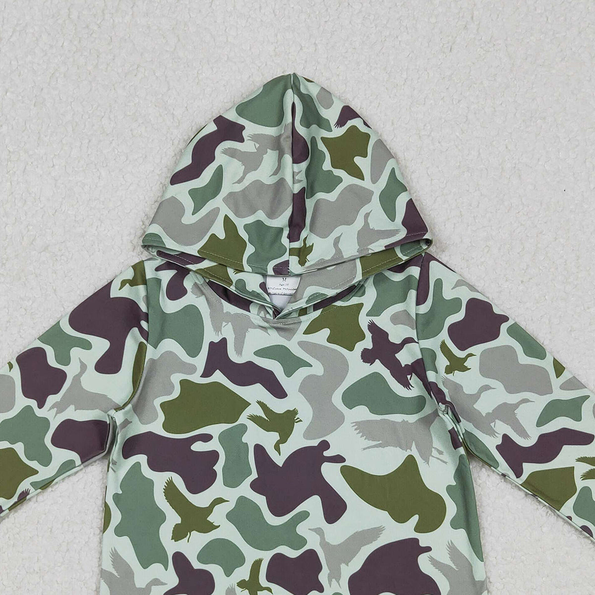 10.23 RTS NO MOQ （In stock）BT1374 Baby Boys Green Ducks Camo Hanting Hoodies Top