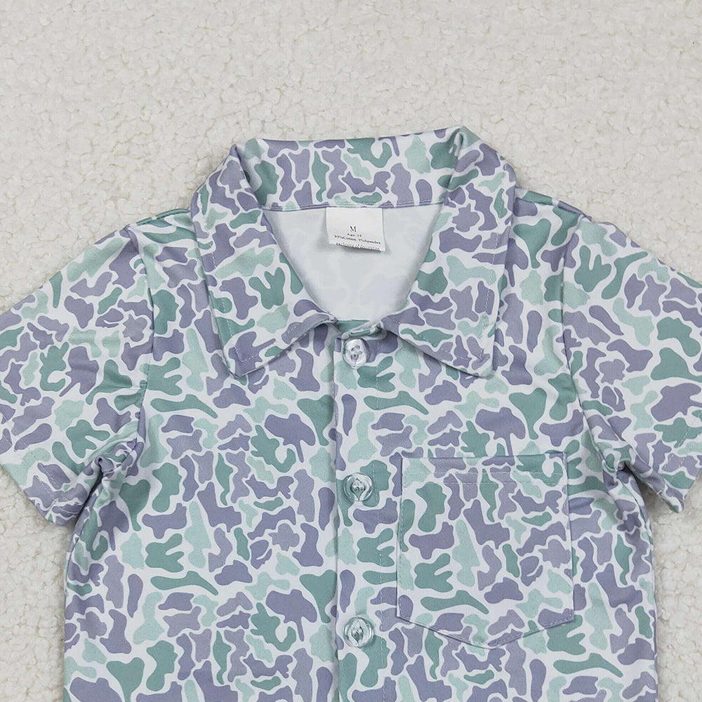 RTS NO MOQ （In stock）BT1295 Baby Boys Summer Tops Light Green Camo Western Button Shirts Top