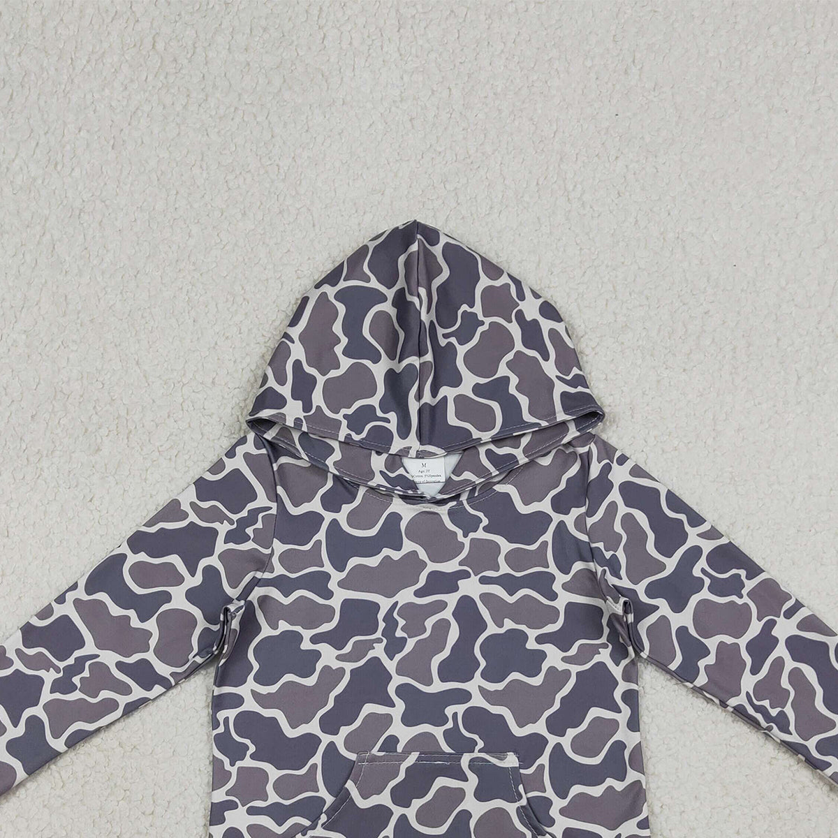 3.18 RTS NO MOQ （In stock）BT1572 Baby Boys Long Sleeve Dark Grey Camo Pockets Hoodies Top