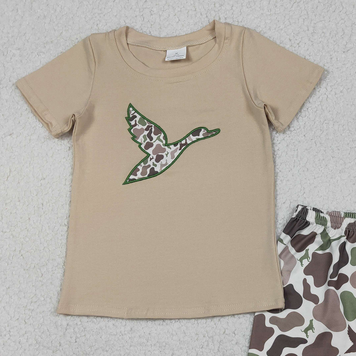 12.25 RTS NO MOQ （In stock）BSSO1646 Embroidery Camo Ducks Baby Boys Top Shorts Hunting Clothes Sets