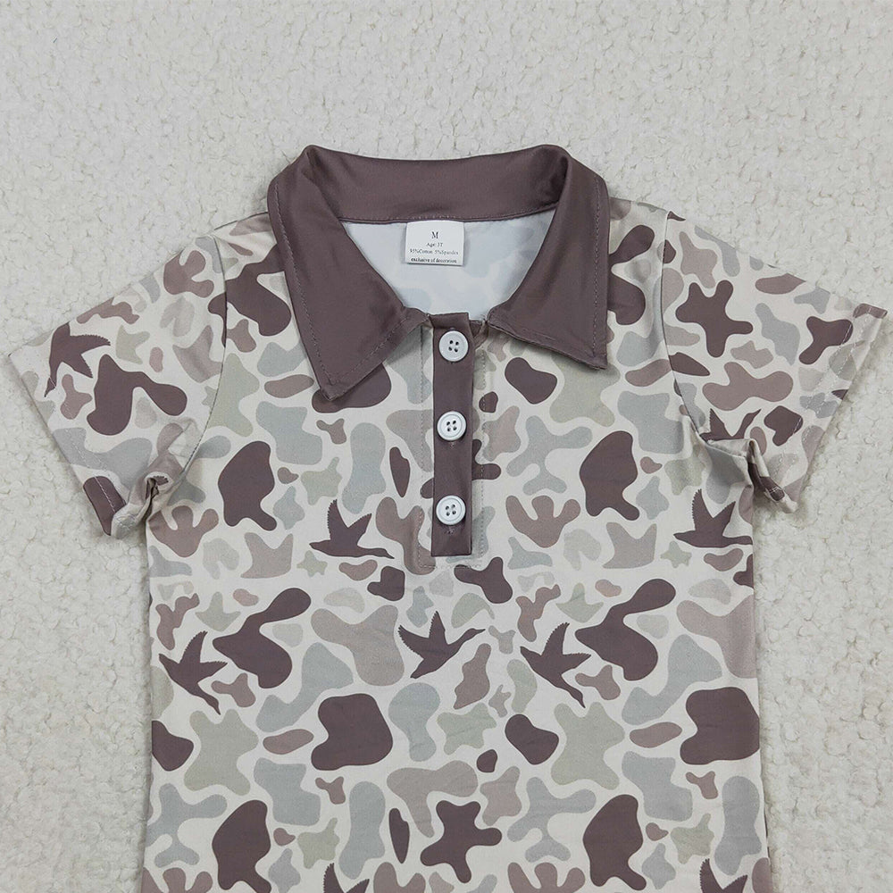 RTS NO MOQ （In stock）BT1261 Baby Boys Summer Tops Baby Boys Short Sleeves Khaki Ducks Camo Button Polo Shirts Tops