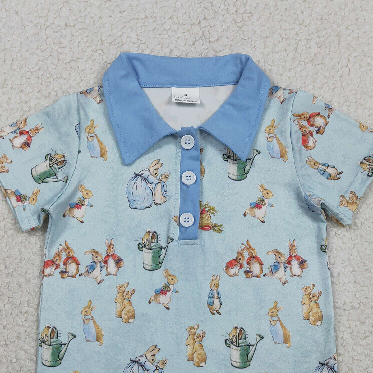 2.2 RTS NO MOQ （In stock）BT1665 Baby Boys Short Sleeve Rabbits Easter Button Polo Shirts Top