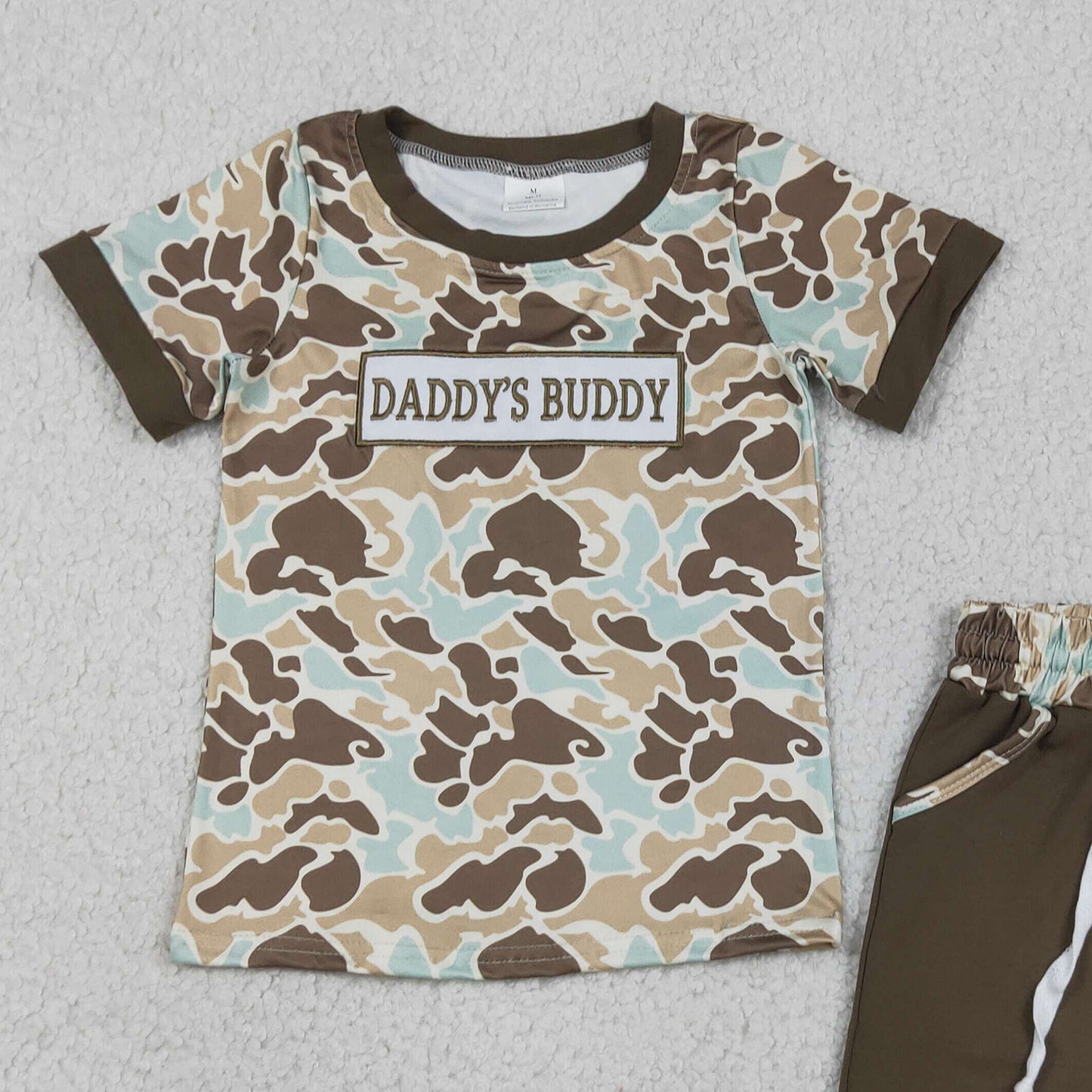 BSSO1839 RTS NO MOQ （In stock ）Daddy's buddy embroidery camo top shorts boys outfits