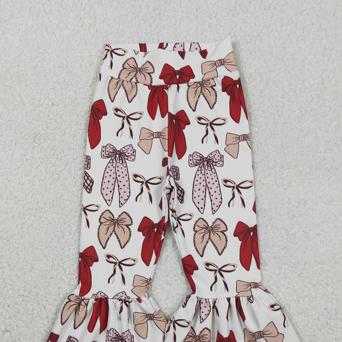 12.3 RTS NO MOQ （In stock）P0885 Baby Girls Red Bows Yoga Active Ruffle Bell Bottom Pants