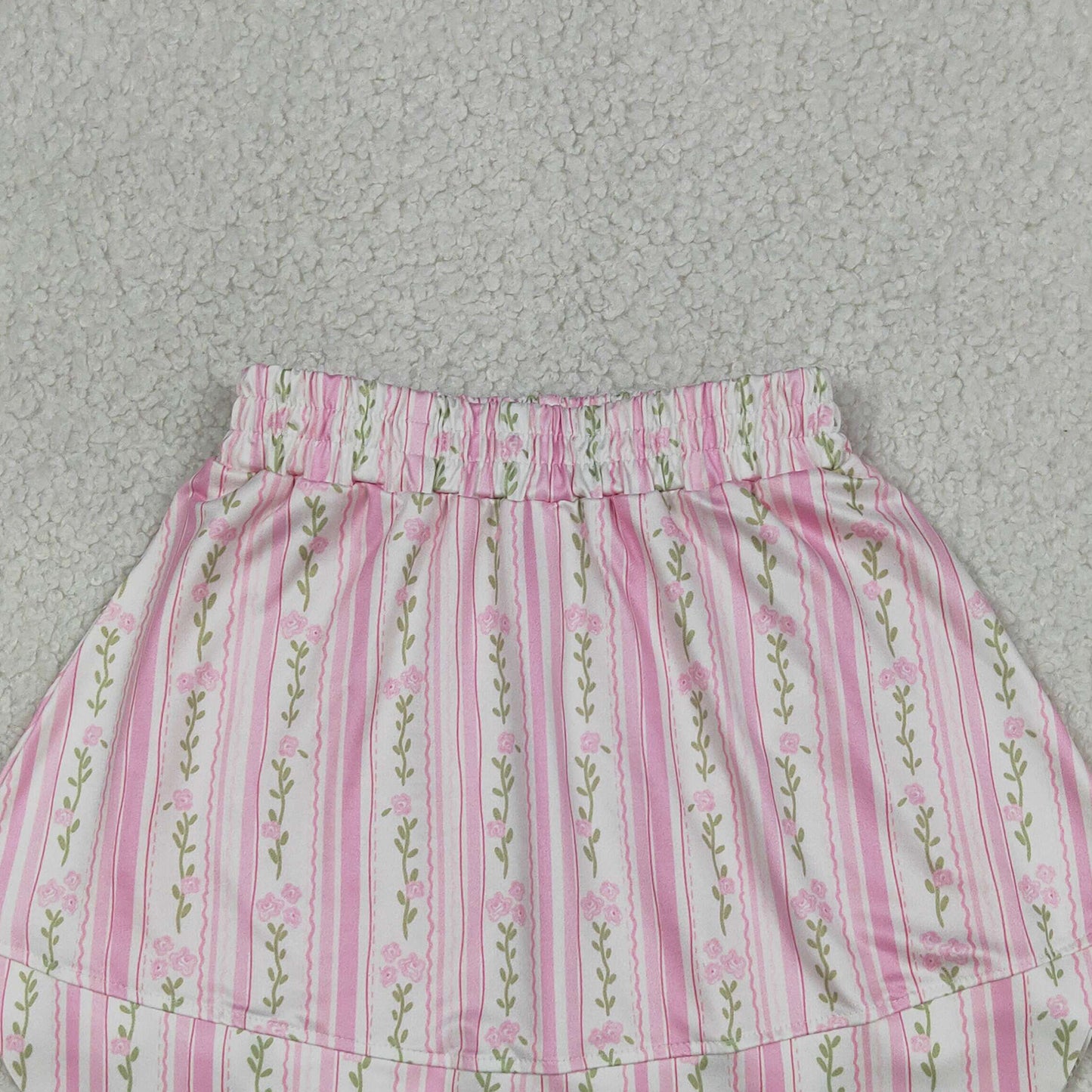 GLK0238 RTS NO MOQ （In stock）Pink floral elastic waist scallop kids girls skirts  Reviews