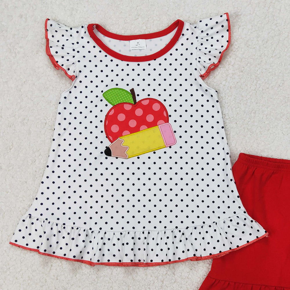 GSSO2071 New Rts No Moq 8-9 Days By Air Arrived it Polka dots apple pencil girls back to school outfits