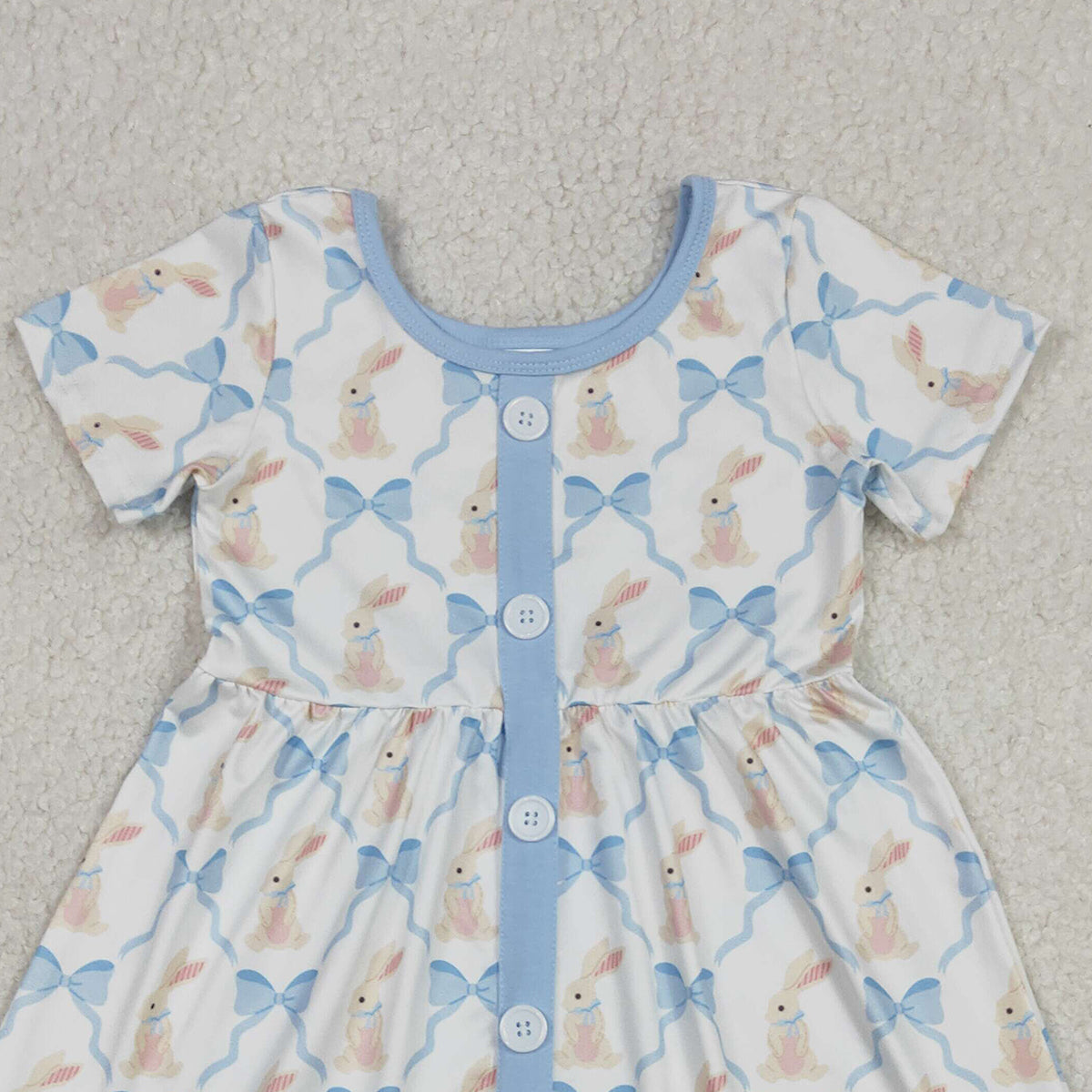 1.9 RTS NO MOQ （In stock）GSD3416 Baby Girls Bows Rabbits Checked Button Easter Ruffle Knee Length Dresses