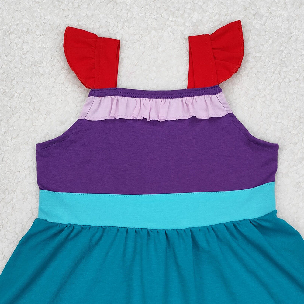GSD1875Princess Girls Dress with Flutter Sleeves Ruffle in Red Green Purple - Children's Fashionable Clothing