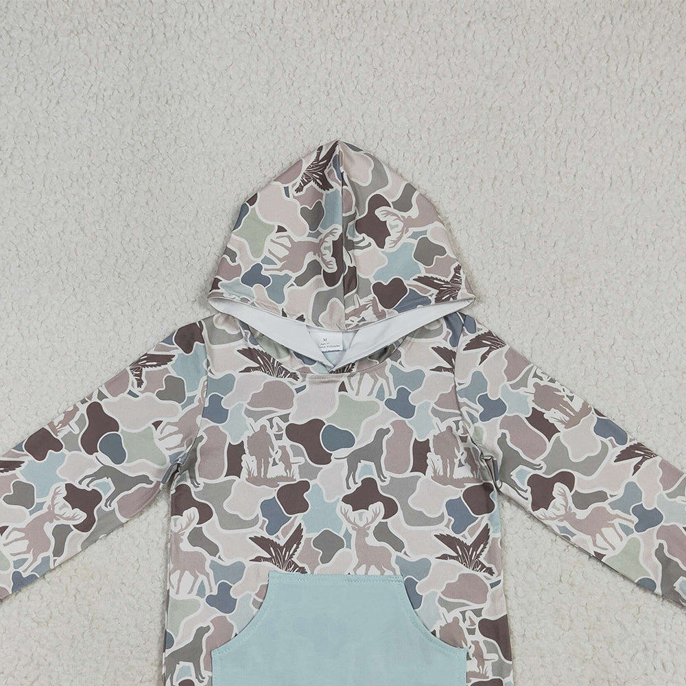 USA Shop (in stock)BT1268 Baby Boys Long Sleeve Tops Baby Boys Long Sleeves Gray Camo Ducks Pocket Hoodies Tops