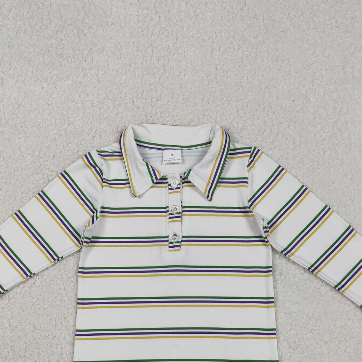 10.30 RTS NO MOQ （In stock）BT1375 Baby Boys Mardigras Stripes Button Polo Shirts Top