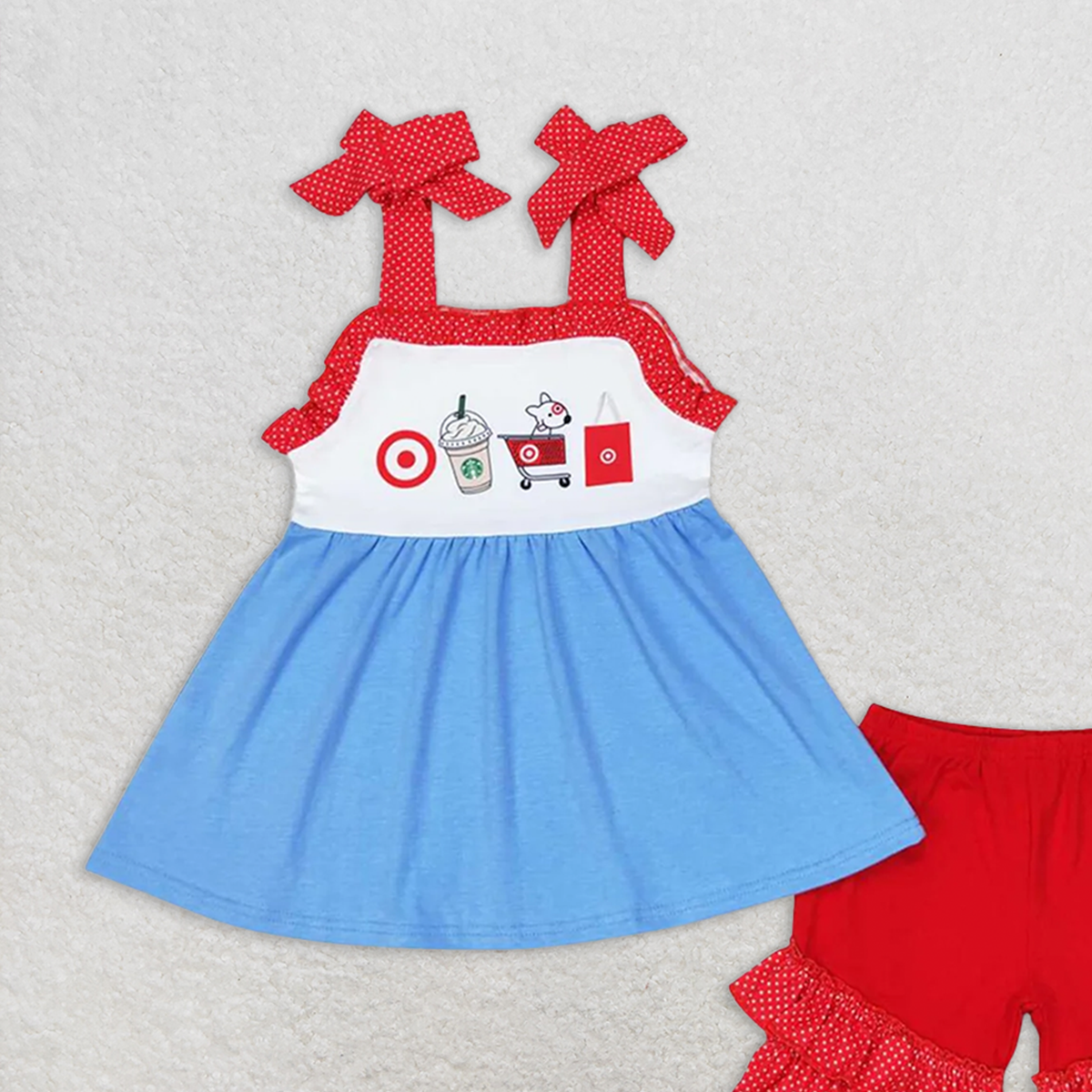 7.19 GSSO1205 RTS NO MOQ Baby Girls Summer Outfits Baby Girls Summer Supermarket Cart Shorts Outfit