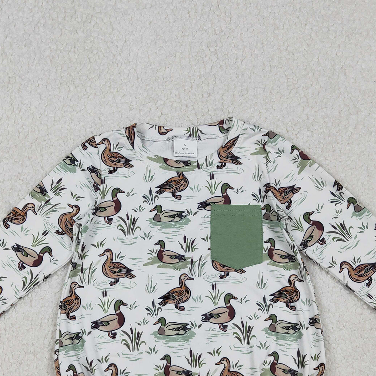10.27 RTS NO MOQ （In stock）LR2762 Baby Boys Winter Rompers Baby Boys Long Sleeve Green Ducks Pocket Southern Rompers