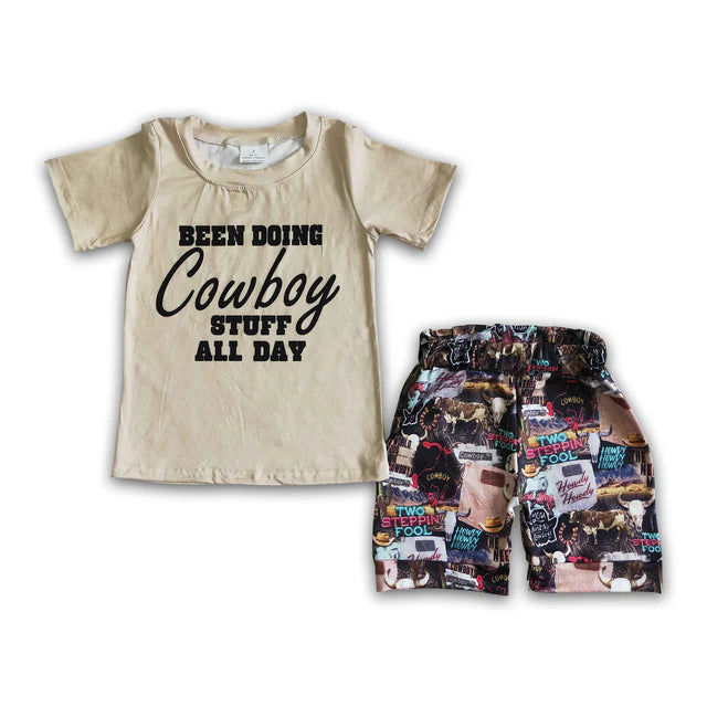 GSSO0017 Sales New RTS No Moq Promotion Been doing cowboy stuff all day boy summer outfits