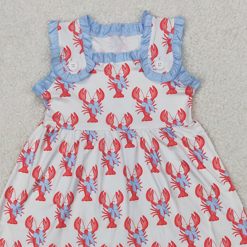 4.08 GSD1955 RTS NO MOQBaby Girls Peach Sleeveless Bows Crayfishes Dresses