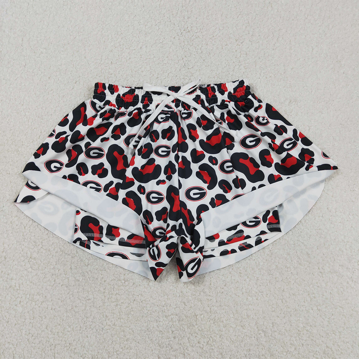 3.12 RTS NO MOQ （In stock）SS0804 Adult Women Black Red Leopard G Team Yoga Active Ruffle Shorts Bottoms