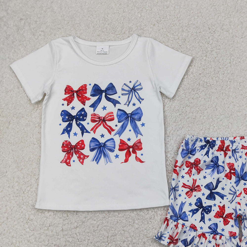 4.12 GSSO2512 RTS NO MOQ Baby Girls Summer Outfits Baby Girls July 4th Flag Coquette Shorts Outfit