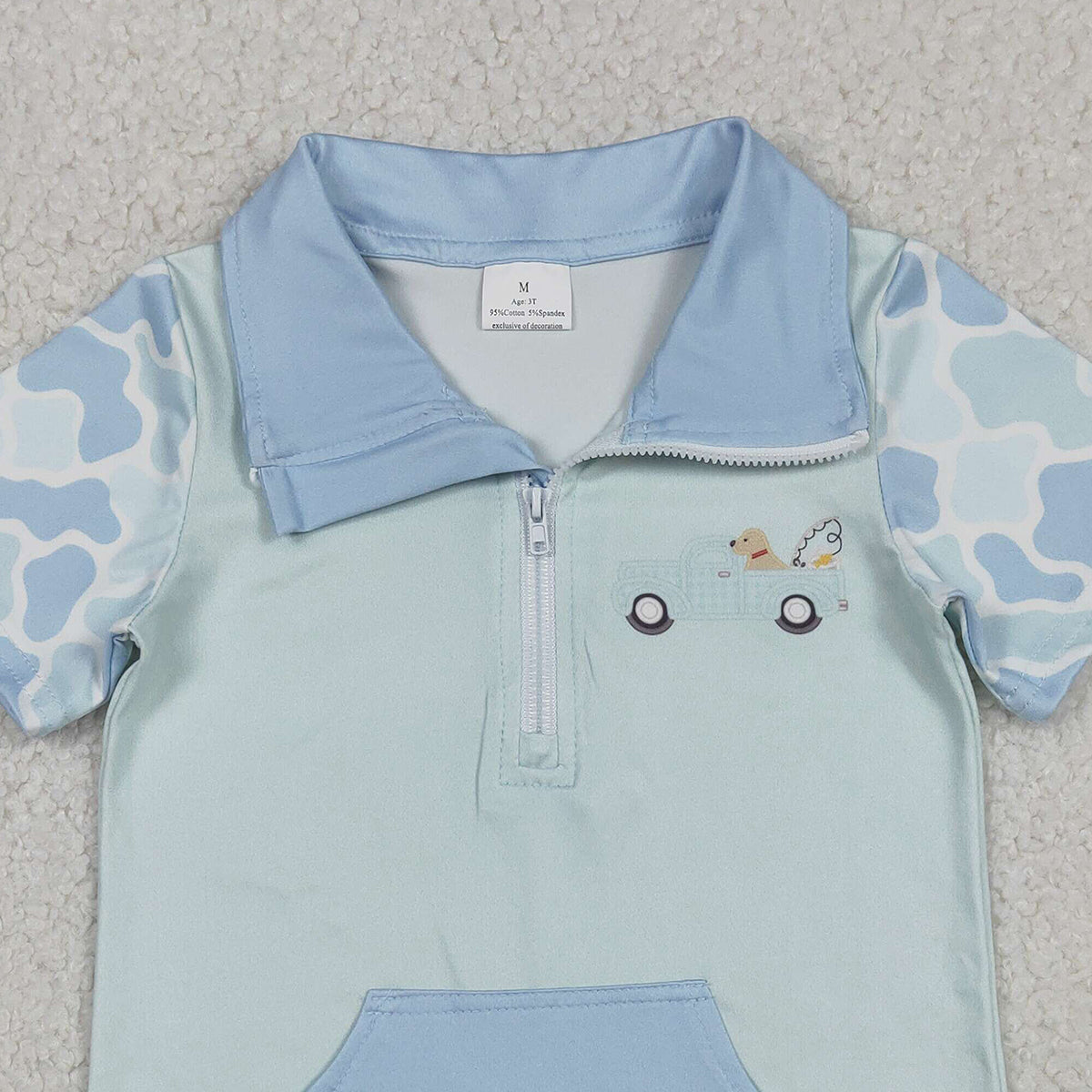 12.19 RTS NO MOQ （In stock）BT1534 Baby Boys Blue Camo Dog Fishing Zipper Pockets Hunting Pullovers Top