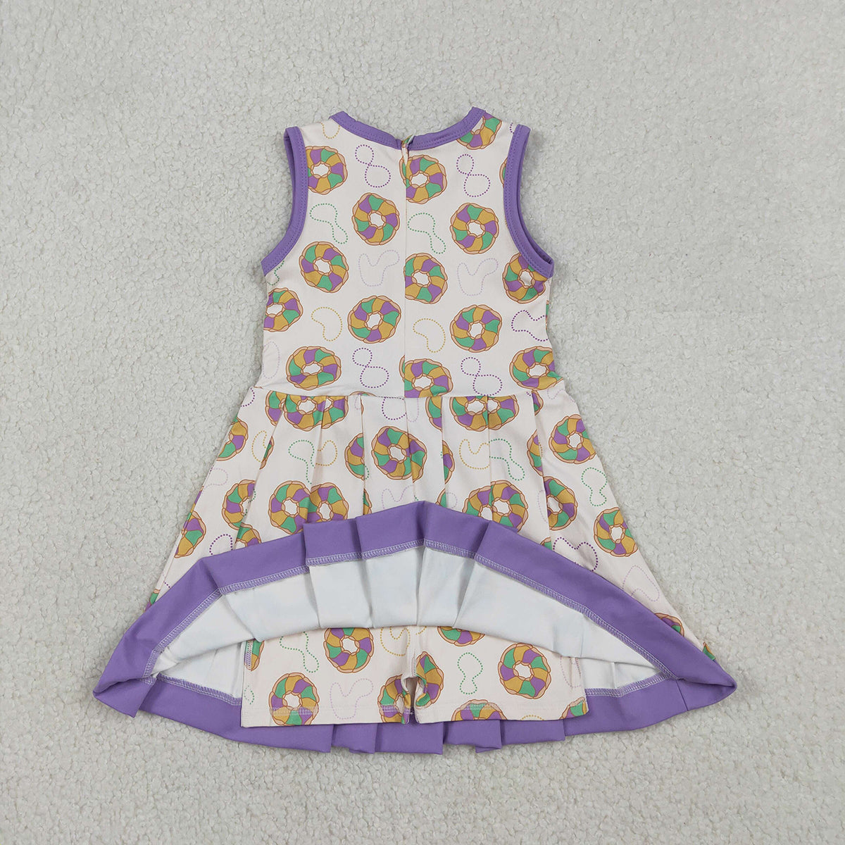 12.24 RTS NO MOQ （In stock）GSD2867 Baby Girls Mardigras Donuts Back Zip Yoga Active Shorts Knee Length Dresses