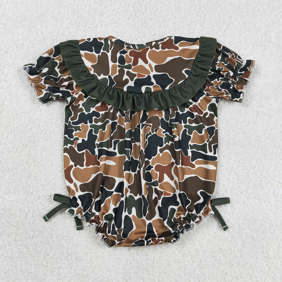 3.16 RTS NO MOQ （In stock）SR3916 Children's Fashion Romper Embroidery Daddy's Girls Southern Dark Brown Camo Ruffle Rompers