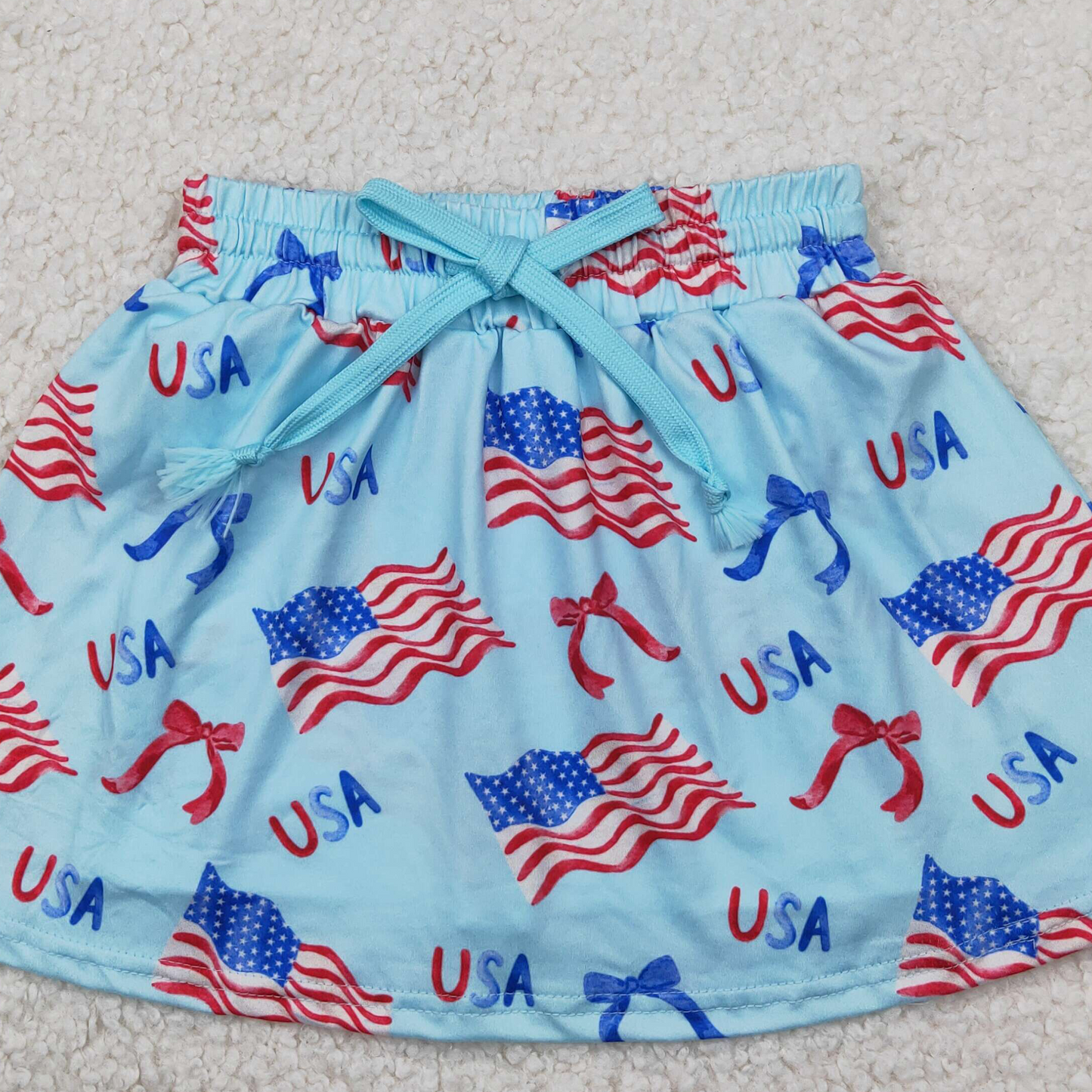 4.12 GLK0050 RTS NO MOQ Baby Girls Skirt Light blue flag bow kids girls 4th of july skirt