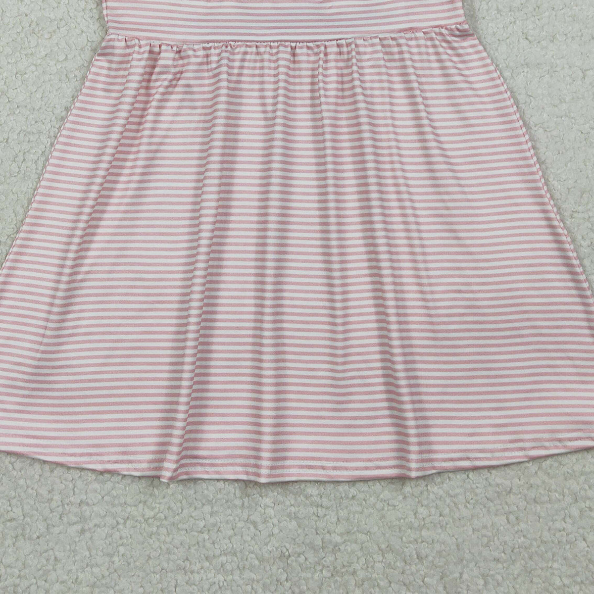 1.13 RTS NO MOQ （In stock）GSD2957 Embroidery Rabbit Eggs Baby Girls Pink Stripe Easter Knee Length Dresses