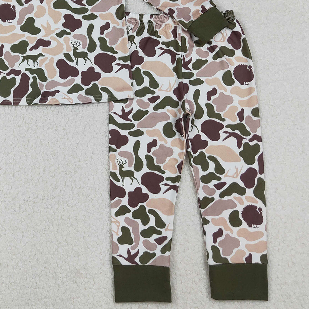 RTS NO MOQ （In stock）BLP1234 Baby Boys Winter Outfits Deer Ducks Dogs Camo Top Pants Western Pajamas Sets