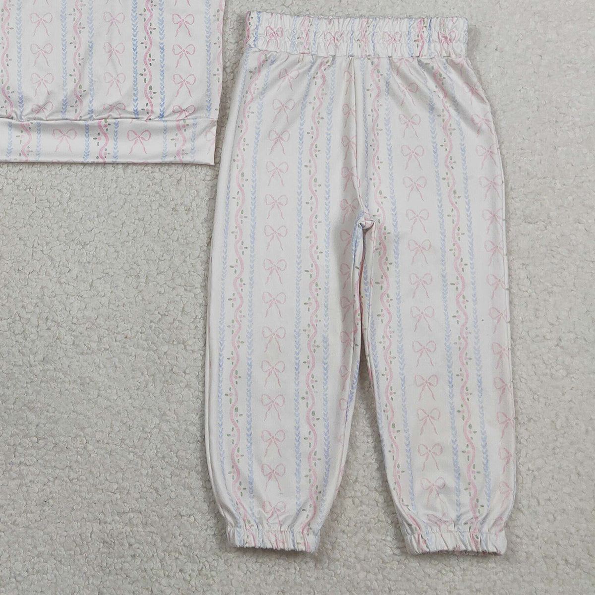1.31 RTS NO MOQ （In stock）GLP3238 Baby Girls Bows Flowers Stripe Top Jogger Pants Pajamas Clothes Sets