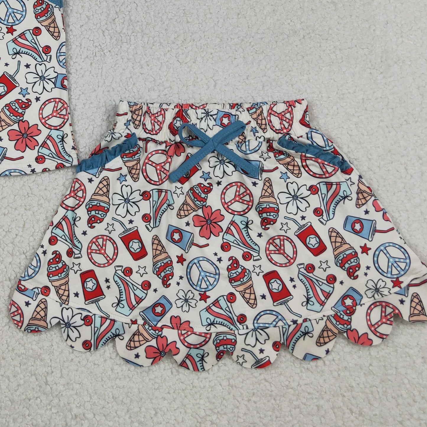 GSD3827 RTS NO MOQ （In stock）Straps floral ice cream top skirt girls 4th of july outfits