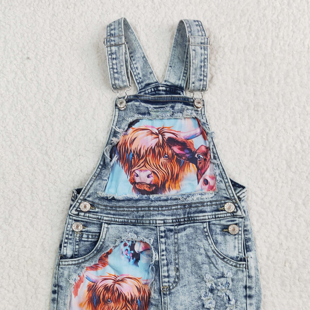 SS0023RTS NO MOQ Baby Girls Denim Pants  baby girls cow western denim summer shorts overalls