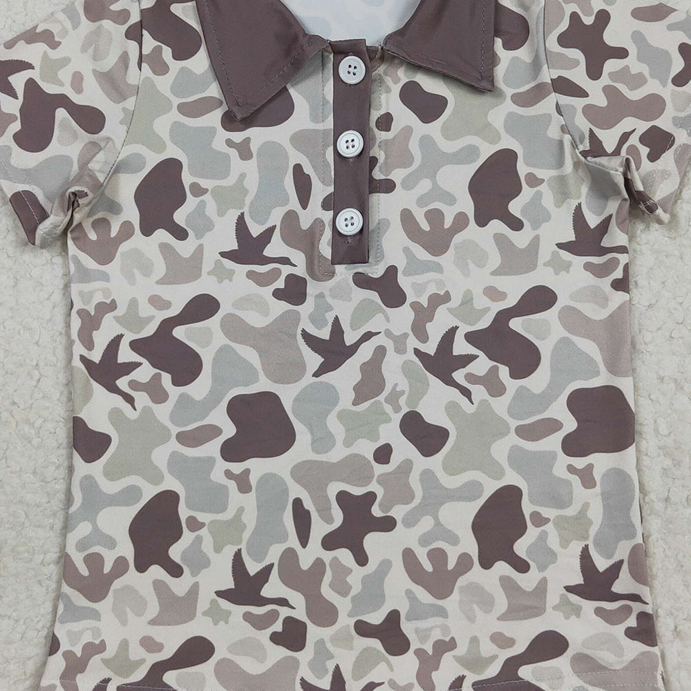 RTS NO MOQ （In stock）BT1261 Baby Boys Summer Tops Baby Boys Short Sleeves Khaki Ducks Camo Button Polo Shirts Tops