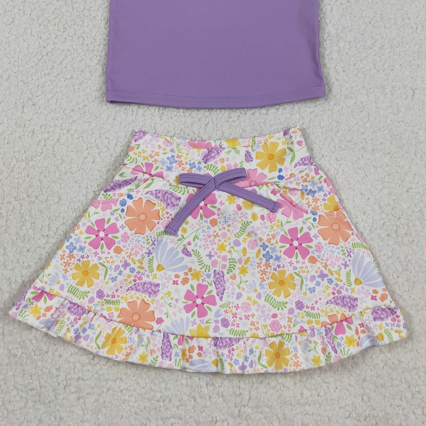 GSD3771 RTS NO MOQ （In stock ）Sleeveless lavender top floral skirt girls active wear set