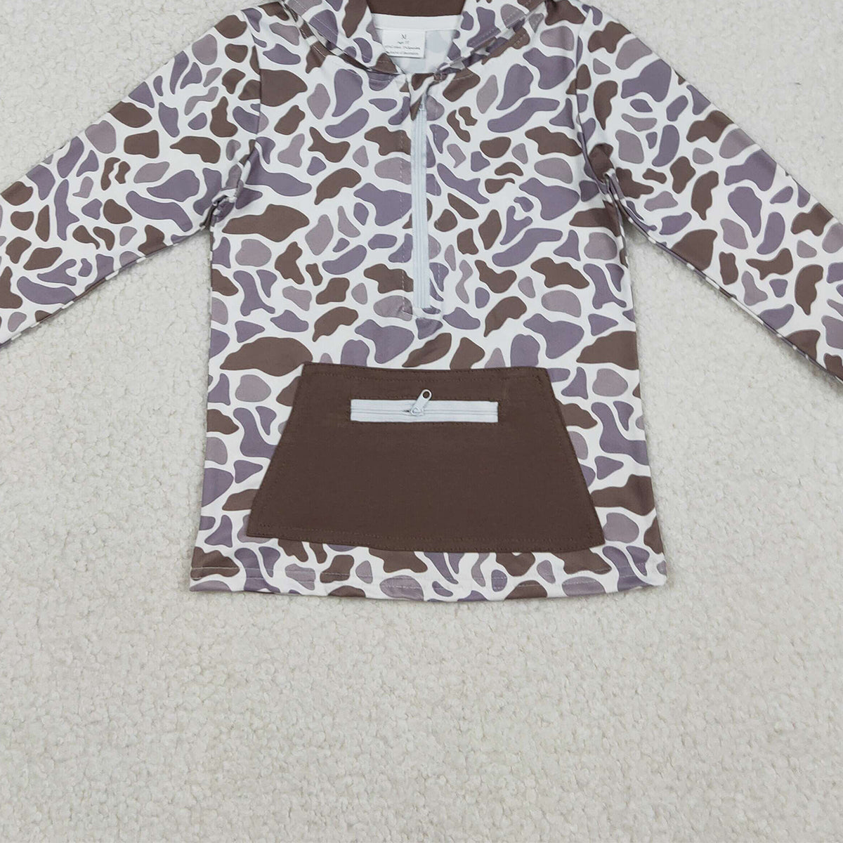 12.10 RTS NO MOQ （In stock）BT1384 Baby Boys Southern Grey Camo Pockets Zipper Hoodie Top