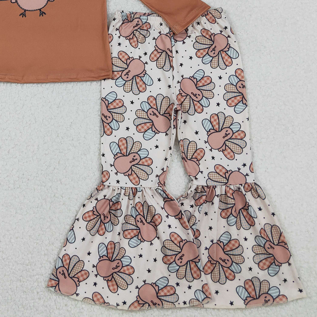 10.11 RTS NO MOQ （In stock）GLP2605 Baby Girls Turkey Top Bell Bottom Pants Thanksgiving Clothes Sets