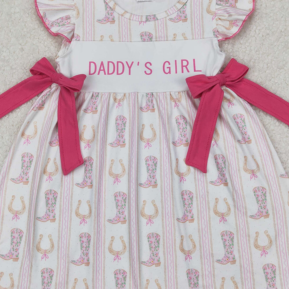 5.28 GSD2053 RTS NO MOQ Baby Girls Summer Dress Flutter sleeves daddy's girl boots western kids dresses