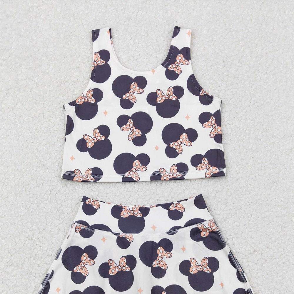GSD1934RTS NO MOQ Baby Girls Yoga Outfits Baby Girls Cartoon Mouse Top Skort Clothes Sets