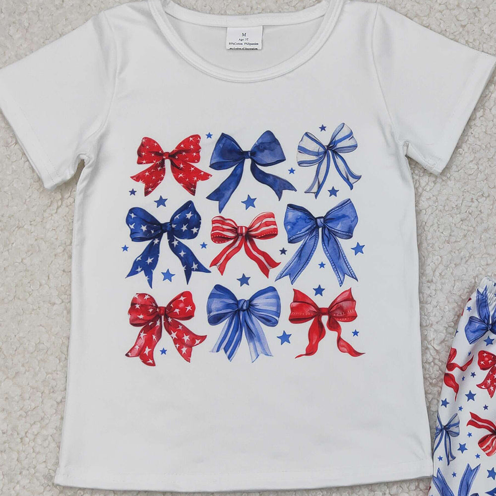 4.12 GSSO2512 RTS NO MOQ Baby Girls Summer Outfits Baby Girls July 4th Flag Coquette Shorts Outfit