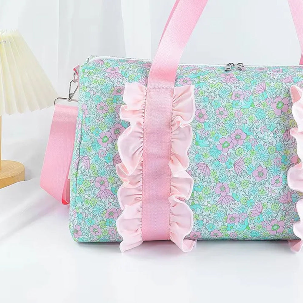 USA Shop (in stock)BA0291 Baby Bags Floral Women Duffel Bag Pink Ruffle Band Trendy Casual Large Capacity Shoulder Bag for Traveling And Outdoors