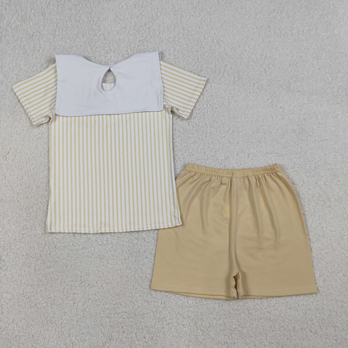 3.19 RTS NO MOQ （In stock）BSSO1777 Fashion Clothing For Baby Boys Embroidery Cross Sheep Stripe Top Shorts Clothes Sets