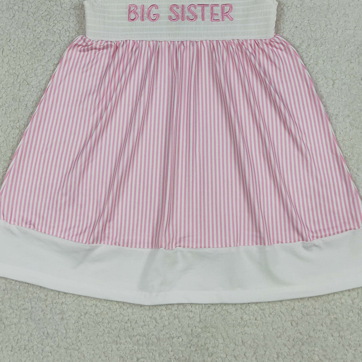 4.14 GSD3153 RTS NO MOQ （In stock）Flutter sleeves big sister smocked stripe girls dresses