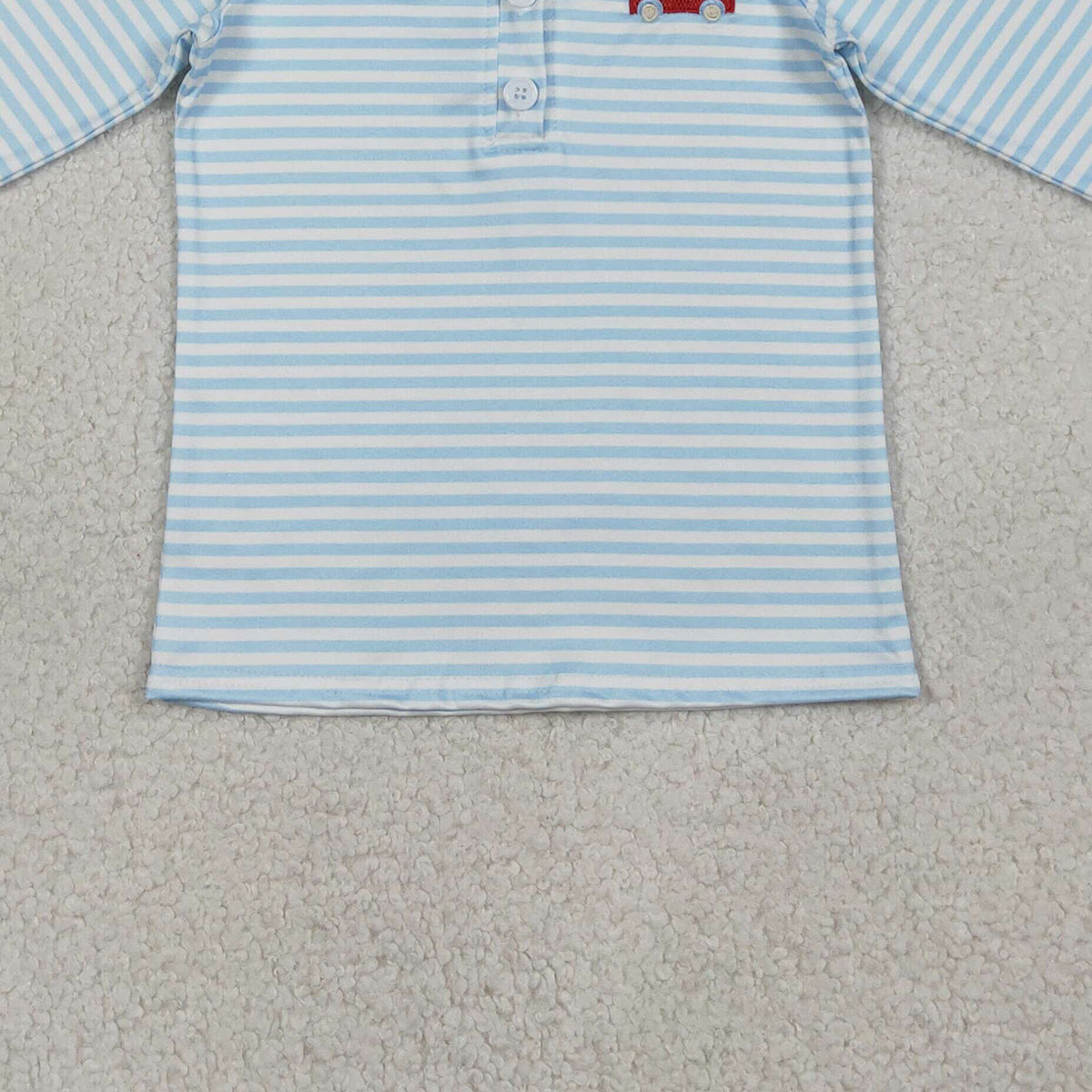 1.15 RTS NO MOQ （In stock）BT1573 Embroidery Heart Trucks Baby Boys Blue Stripe Valentines Button Polo Shirts Top