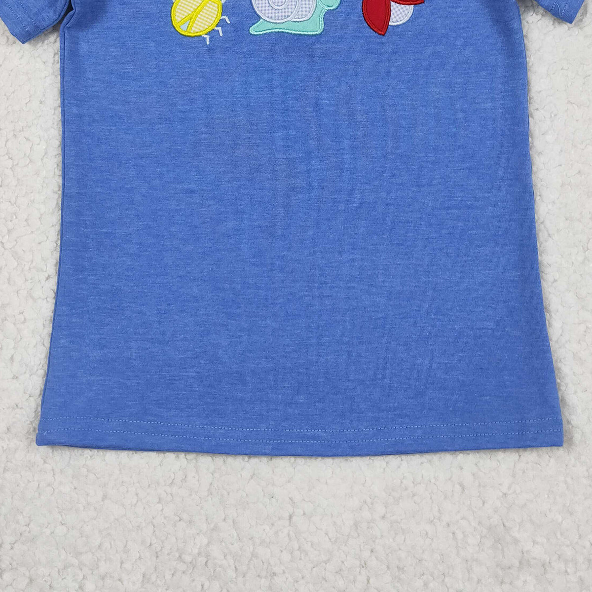 BT1725 RTS NO MOQ （In stock ）Blue cotton short sleeves snail embroidery boys shirt