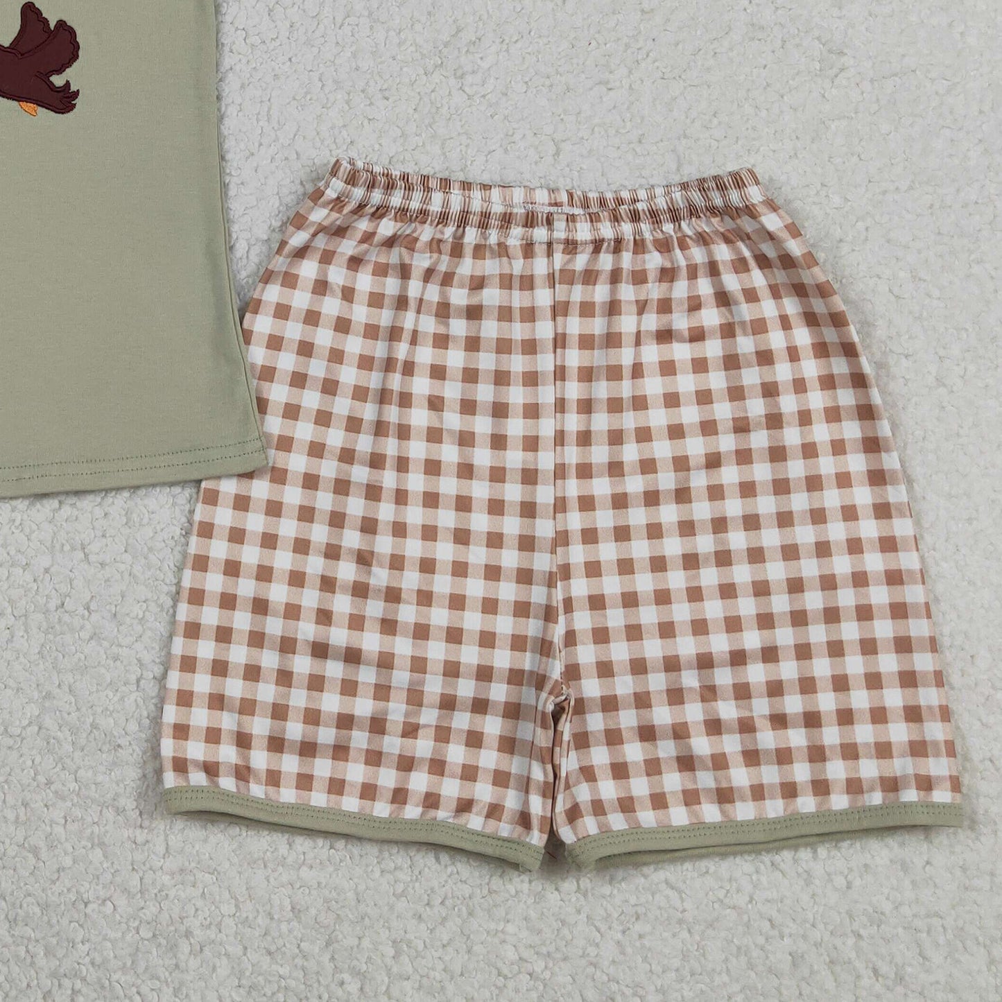 BSSO1867 RTS NO MOQ （In stock ）Short sleeves duck embroidery top plaid shorts boys outfits