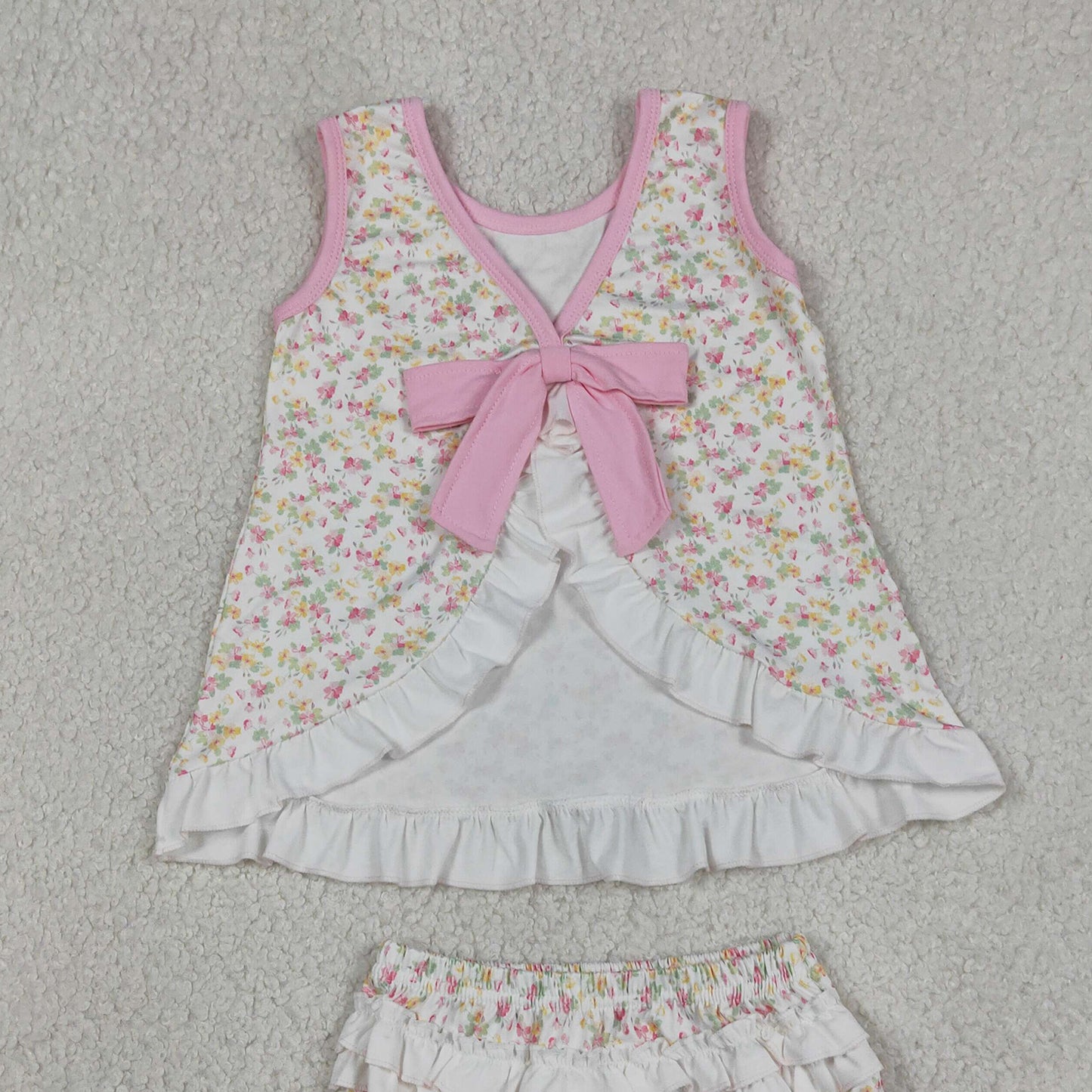 GBO0518 RTS NO MOQ （In stock）Sleeveless floral ruffle top bummies baby girls summer set