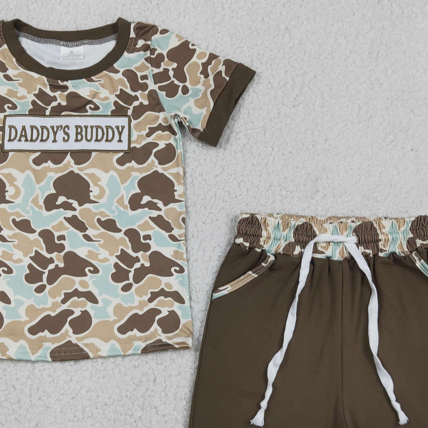 BSSO1839 RTS NO MOQ （In stock ）Daddy's buddy embroidery camo top shorts boys outfits