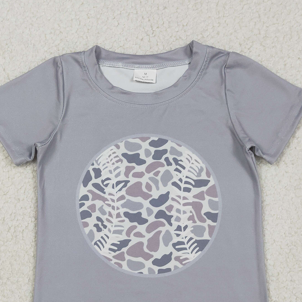 12.8 RTS NO MOQ （In stock）BT1430 Baby Boys Short Sleeve Light Grey Camo Baseballs Team T-shirts Top