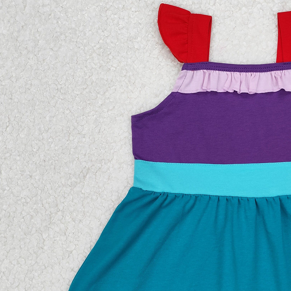 GSD1875Princess Girls Dress with Flutter Sleeves Ruffle in Red Green Purple - Children's Fashionable Clothing