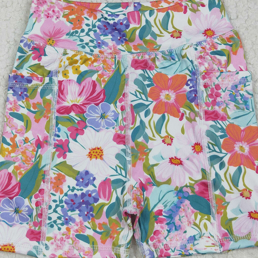 RTS NO MOQ （In stock） SS0614 Baby Girls Summer Yoga Shorts Baby Girls Pink Floral Yoga Short Bottoms