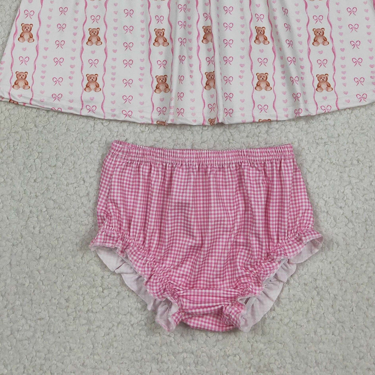 GBO0520 RTS NO MOQ （In stock）Embroidery Be Ary Sweet Baby Girls Heart Bears Stripe Tunic Bummies Clothes Sets