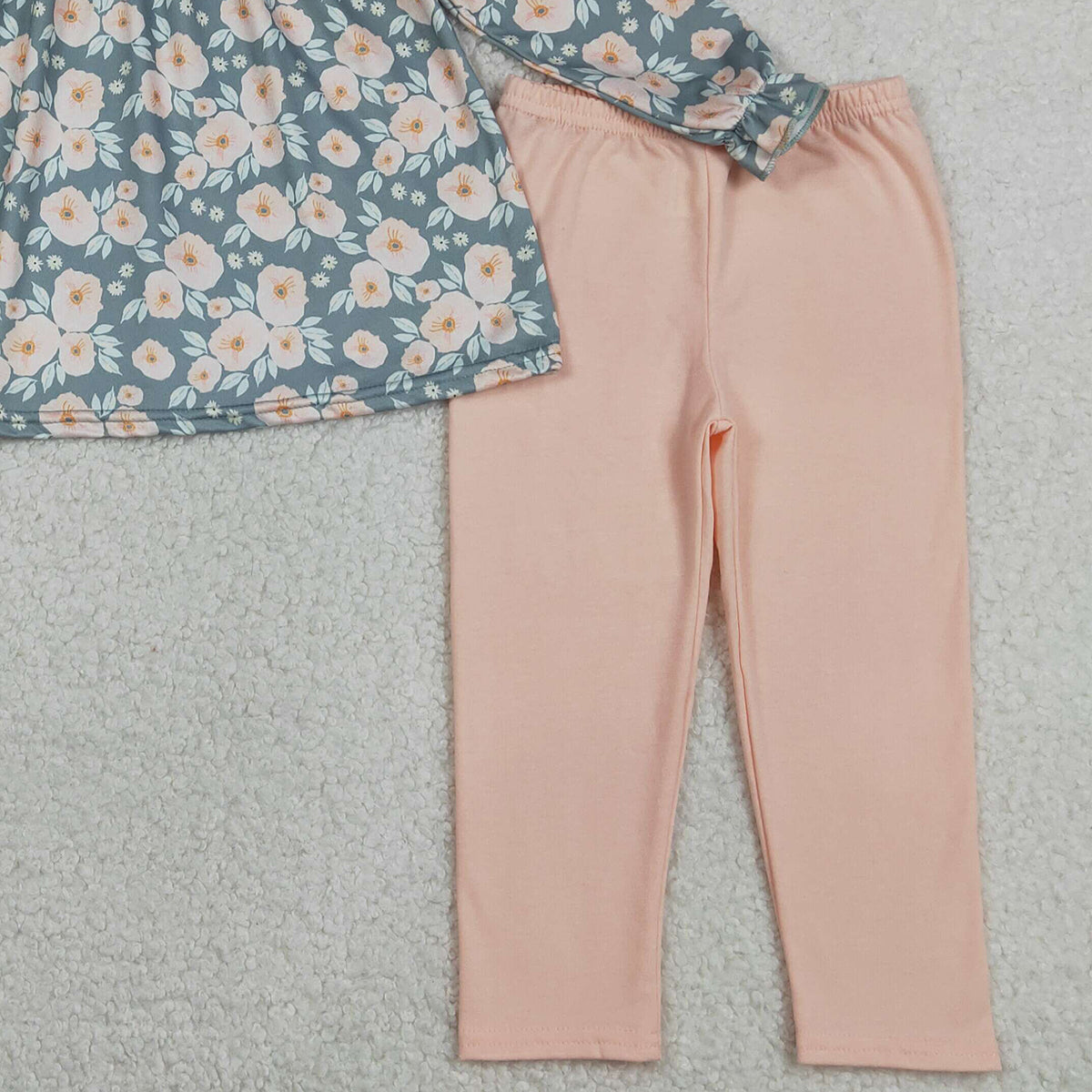 3.9 RTS NO MOQ （In stock）GLP2776 Baby Girls Fashion Long Ruffle Sleeve Flowers Tunic Leggings Pant Clothes Set